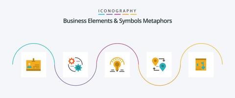 Elementos comerciales y metáforas de símbolos Paquete de iconos planos 5 que incluye casillero. viajar. bulbo. puntero. localización vector