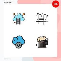 4 Thematic Vector Filledline Flat Colors and Editable Symbols of cloud computing cloud stairs swim sync Editable Vector Design Elements