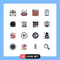 Pictogram Set of 16 Simple Flat Color Filled Lines of wheel iphone web android smart phone Editable Creative Vector Design Elements