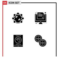 Mobile Interface Solid Glyph Set of 4 Pictograms of music streaming exam paper coins Editable Vector Design Elements
