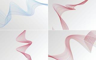 Set of 4 geometric wave pattern background Abstract waving line vector