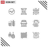 Set of 9 Commercial Outlines pack for interaction app geometric shop building Editable Vector Design Elements