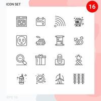 Pictogram Set of 16 Simple Outlines of socket trolley feed shopping full Editable Vector Design Elements
