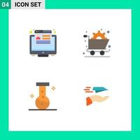 Set of 4 Vector Flat Icons on Grid for conversion lab web shopping hand Editable Vector Design Elements