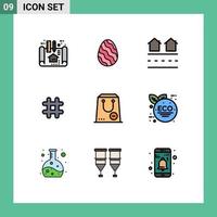 conjunto de 9 iconos de interfaz de usuario modernos símbolos signos para comercio tweet estate hash tag residencias elementos de diseño vectorial editables vector