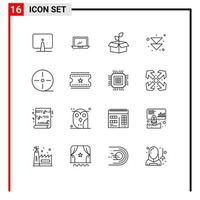 Pack of 16 Modern Outlines Signs and Symbols for Web Print Media such as next arrow hardware power energy Editable Vector Design Elements