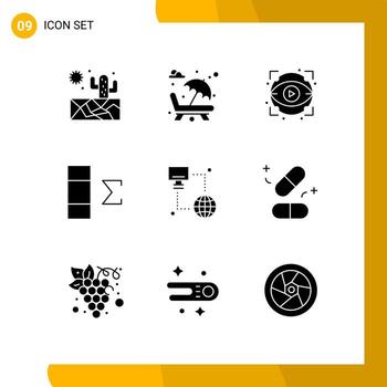 Group of 9 Solid Glyphs Signs and Symbols for computer internet eye summary column Editable Vector Design Elements