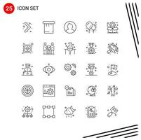 Set of 25 Modern UI Icons Symbols Signs for arrow setting round gear box Editable Vector Design Elements