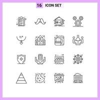 Editable Vector Line Pack of 16 Simple Outlines of ideas design men coding smart Editable Vector Design Elements