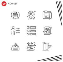 Group of 9 Outlines Signs and Symbols for person employee label abilities file Editable Vector Design Elements