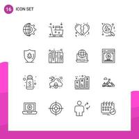 Outline Pack of 16 Universal Symbols of protect bug emarketing search heart Editable Vector Design Elements