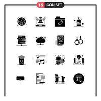 Pack of 16 Modern Solid Glyphs Signs and Symbols for Web Print Media such as activities spa strategy oil beauty Editable Vector Design Elements
