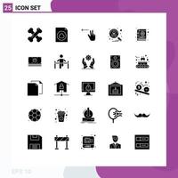 Pack of 25 Modern Solid Glyphs Signs and Symbols for Web Print Media such as gear book gesture shortlisted hiring Editable Vector Design Elements