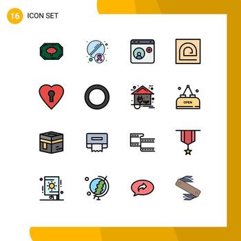 16 User Interface Flat Color Filled Line Pack of modern Signs and Symbols of heart password contact fingerprint block Editable Creative Vector Design Elements