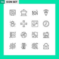 Universal Icon Symbols Group of 16 Modern Outlines of funnel filtering pan filter restaurant Editable Vector Design Elements