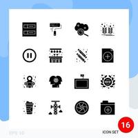 Group of 16 Modern Solid Glyphs Set for interface india cloud computing food internet cloud Editable Vector Design Elements