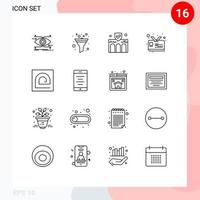 Group of 16 Modern Outlines Set for finger student card building id property Editable Vector Design Elements