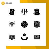 9 Universal Solid Glyph Signs Symbols of award solution media marketing idea Editable Vector Design Elements