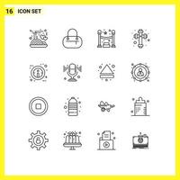 Universal Icon Symbols Group of 16 Modern Outlines of sound mic party sign info Editable Vector Design Elements