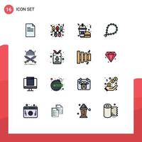 Pack of 16 Modern Flat Color Filled Lines Signs and Symbols for Web Print Media such as battle islam fast food pray misbaha Editable Creative Vector Design Elements