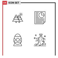 Mobile Interface Line Set of 4 Pictograms of fir easter trees page egg Editable Vector Design Elements