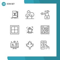 Pack of 9 Modern Outlines Signs and Symbols for Web Print Media such as hot room data interior home Editable Vector Design Elements