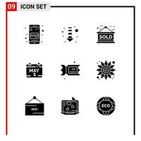 Universal Icon Symbols Group of 9 Modern Solid Glyphs of park ticket sold time date Editable Vector Design Elements