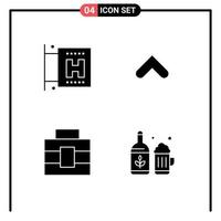 Group of 4 Modern Solid Glyphs Set for hotel sign tools arrow sign bottle Editable Vector Design Elements