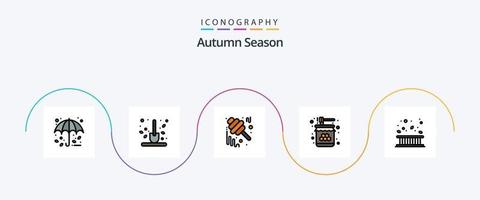 paquete de iconos de 5 planos llenos de línea de otoño que incluye tarro. alimento. pala. abeja. mermelada vector