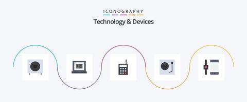 paquete de iconos flat 5 de dispositivos que incluye tocadiscos. DJ. en línea. dispositivos. película sonora vector