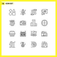 Set of 16 Vector Outlines on Grid for camera food sata fast food secure Editable Vector Design Elements