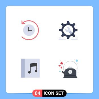 Pack of 4 Modern Flat Icons Signs and Symbols for Web Print Media such as backup media setting wrench brew Editable Vector Design Elements