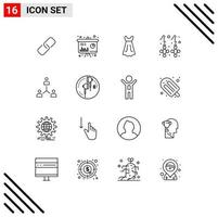 Modern Set of 16 Outlines Pictograph of cooperation structure dress jewelry fashion Editable Vector Design Elements