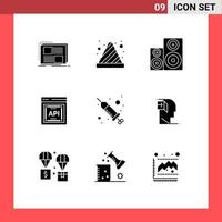 Modern Set of 9 Solid Glyphs and symbols such as software api concept traffic cone api speaker Editable Vector Design Elements