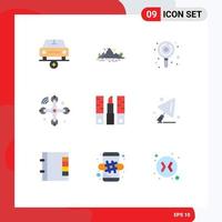 Mobile Interface Flat Color Set of 9 Pictograms of beautician drone tree connections sweets Editable Vector Design Elements