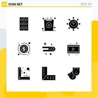 Group of 9 Modern Solid Glyphs Set for film comet business astronomy money Editable Vector Design Elements