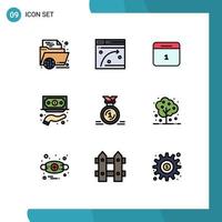 Universal Icon Symbols Group of 9 Modern Filledline Flat Colors of private funding window financing month Editable Vector Design Elements