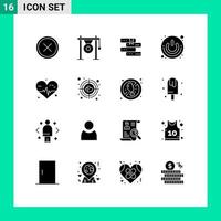 Pack of 16 Modern Solid Glyphs Signs and Symbols for Web Print Media such as shutdown power music on off library Editable Vector Design Elements