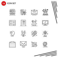 Modern Set of 16 Outlines Pictograph of protect seminar favorite presentation conference Editable Vector Design Elements