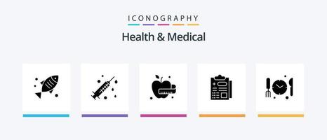 Health And Medical Glyph 5 Icon Pack Including . food. time. medical. Creative Icons Design vector