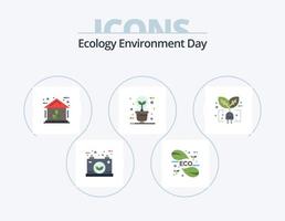 paquete de iconos planos de ecología 5 diseño de iconos. iluminación. bulbo. lámina. verde. casa vector