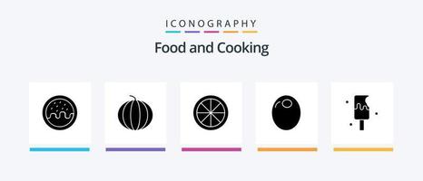 Food Glyph 5 Icon Pack Including sweet. food. food. desert. olive. Creative Icons Design vector