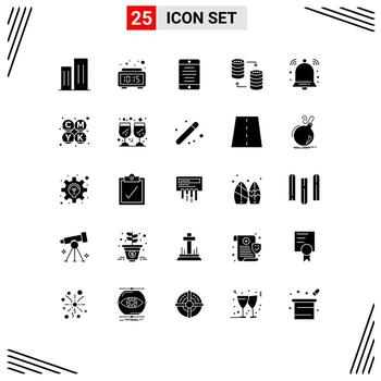 paquete de línea de vector editable de 25 glifos sólidos simples de elementos de diseño de vector editables de usuario de servidor de tiempo compartido sql