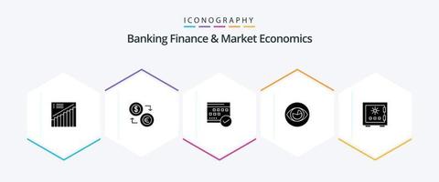 finanzas bancarias y economía de mercado paquete de iconos de 25 glifos que incluye evento. negocio. dólar. aprobado. dinero vector