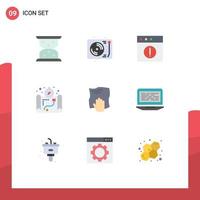 paquete de 9 signos y símbolos modernos de colores planos para medios de impresión web, como la aplicación de tareas domésticas, elementos de diseño de vectores editables para acampar a mano