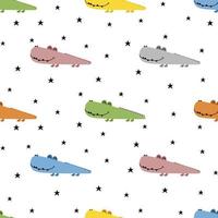 Seamless pattern with smile crocodiles and stars. Childish background. vector