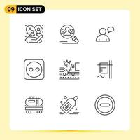 Pack of 9 Modern Outlines Signs and Symbols for Web Print Media such as crash accident user tools electricity Editable Vector Design Elements