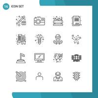 Stock Vector Icon Pack of 16 Line Signs and Symbols for home building shopping workforce sheet Editable Vector Design Elements