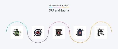 Sauna Line Filled Flat 5 Icon Pack Including . lotus. shower vector