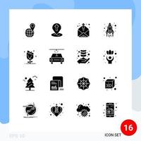 16 concepto de glifo sólido para sitios web móviles y aplicaciones lanzamiento floral elementos de diseño vectorial editables de cohetes de contacto vector